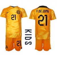 Dres Holandsko Frenkie de Jong #21 Domáci pre deti MS 2022 Krátky Rukáv (+ trenírky)